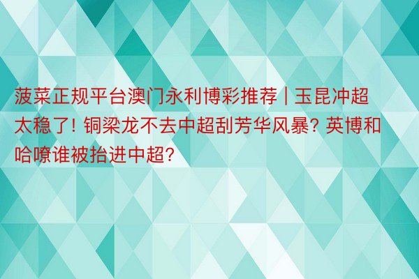 菠菜正规平台澳门永利博彩推荐 | 玉昆冲超太稳了! 铜梁龙不去中超刮芳华风暴? 英博和哈嘹谁被抬进中