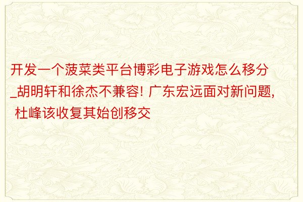 开发一个菠菜类平台博彩电子游戏怎么移分_胡明轩和徐杰不兼容! 广东宏远面对新问题, 杜峰该收复其始创移交